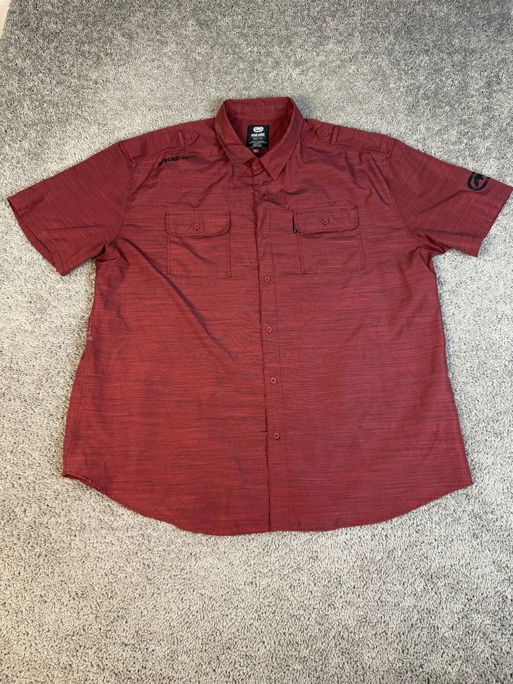 Ecko Unltd. Shirt Mens 3XL Red Short Sleeve Button Up Striped Pocket Relaxed